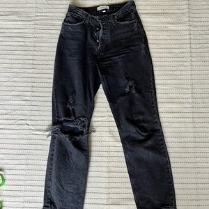 A&F Curve Love Distressed Dad Jeans